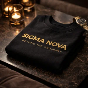 black oversized t-shirt for men sigma nova gold logo folded french terry 240 gsm