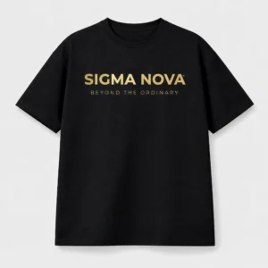 black oversized t-shirt for men sigma nova gold logo 240 gsm