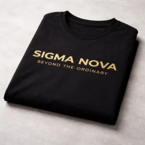 Folded Sigma-Nova-Pure-Cotton-180-Black-gold-text-logo-lifestyle-view