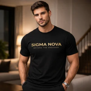 Man-wearing-Sigma-Nova-Pure-Cotton-180-Black-essential-tee-for-minimalist-look