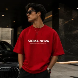red french terry oversized t-shirt worn by model streetwear style sigma nova