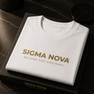 white oversized t-shirt for men sigma nova gold logo folded 240 gsm french terry