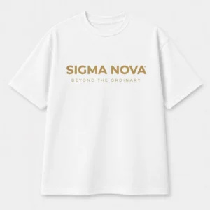 white oversized t-shirt for men sigma nova gold logo center 240 gsm french terry