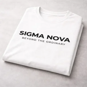 white cotton t-shirt for men 180 gsm sigma nova center logo folded minimal design