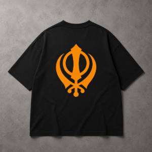 black oversized t shirt with Kesari Khanda back print