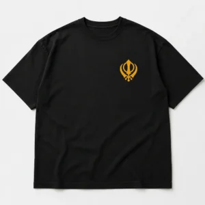 black oversized t shirt with Kesari Khanda left chest print