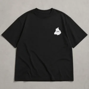 black oversized punjab map t shirt with white logo in 240 GSM French Terry fabric