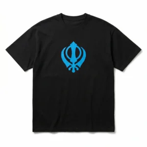 Blue Khanda Black Oversized T Shirt made with 180 GSM French Terry fabric for Punjabi streetwear fashion