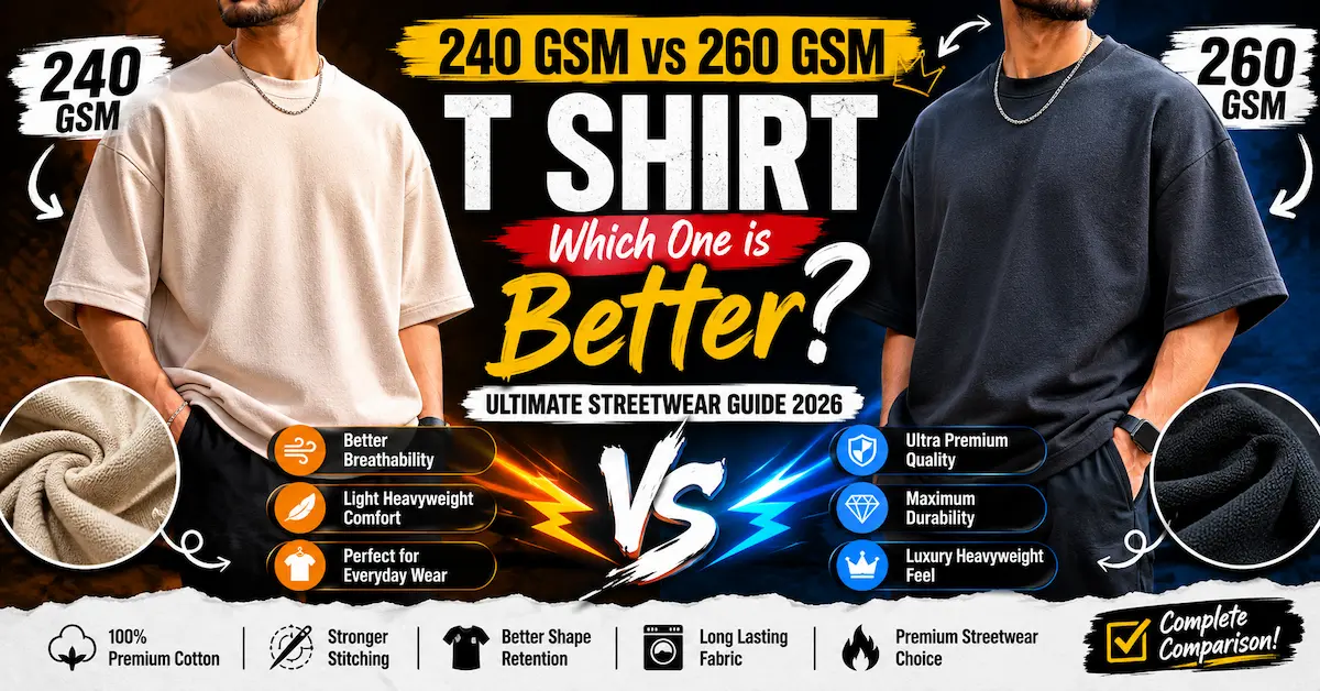 Premium T Shirts in India 240 GSM vs 260 GSM T Shirt comparison for premium oversized streetwear and heavyweight fashion